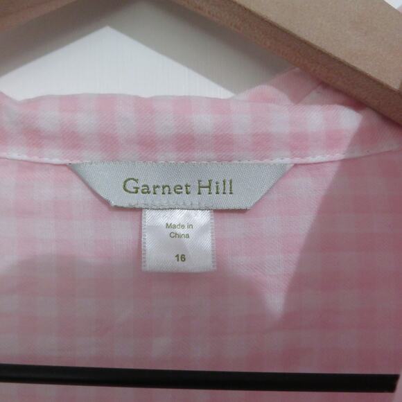 Garnet Hill Women 16 Pink White Gingham Checkered Button Front Long Sleeve Top - Picture 7 of 8